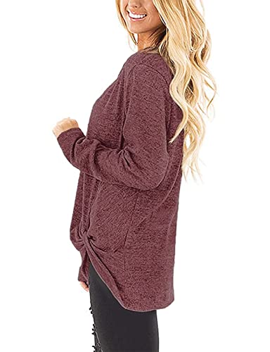 SimpleFun Womens Tops Long Sleeve Shirts V Neck Loose Fit Twist Knotted Fall Tunic Sweaters Blouses3