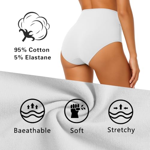 ATNKE Femme Coton sous-vêtements, Haute Taille Couverture Complète Culottes Doux Respirant Slips Pantalon Léger Gainant Ventre Lot de 6 (Tailles Standard et Grande)/White-6 Pack/L – vue 6