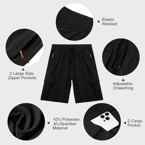 Boys Athletic Cargo Shorts Kids Lightweight Quick-Dry Outdoor Sports Running Hiking Shorts with Zipper Pockets4