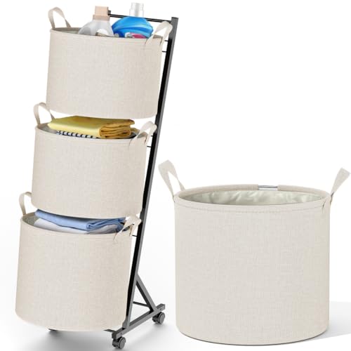 3-Tier Rolling Laundry Hamper with Wheels & Baskets