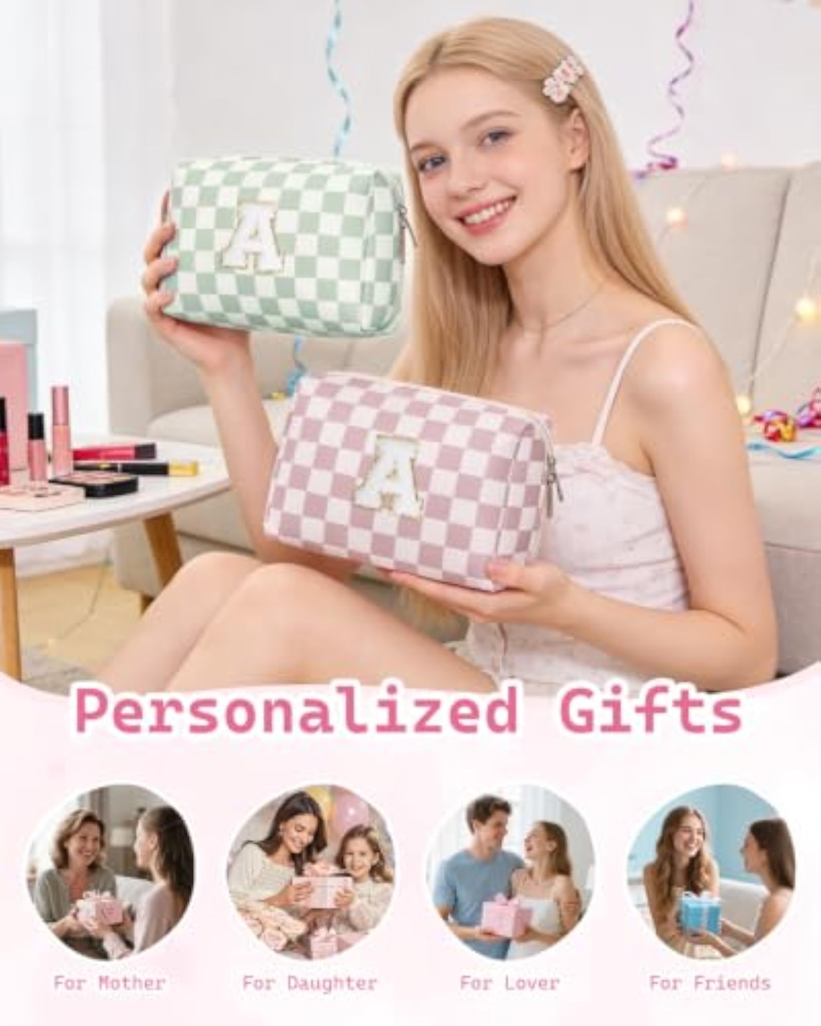 Personalized Initial Makeup Bag for Women, Travel Organizer