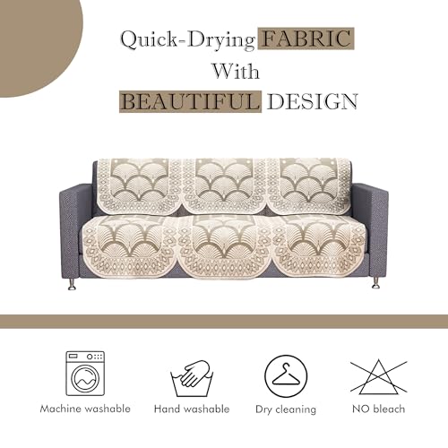 Image of Kuber Industries (Set of 6) Stylish & Durable Cotton Sofa Covers 3 Seater | Washable Sofa Protector /Mat | Suitable Slipcover for Living Room & Office | Rainbow Design - Cream