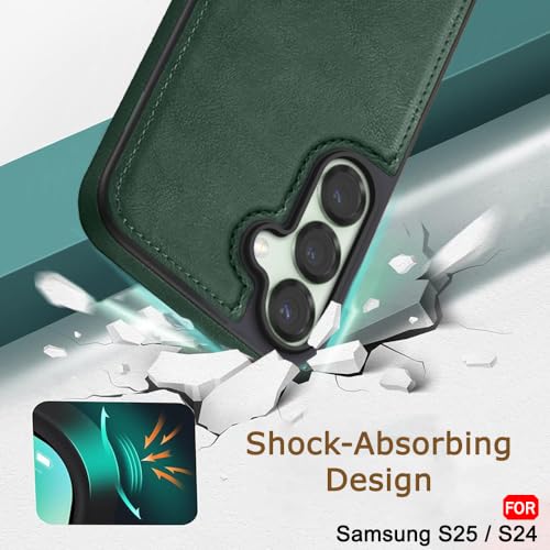 Image of TheGiftKart Genuine Leather Finish Back Cover Case for Samsung Galaxy S25 / S24 5G | Raised Edges for Camera & Screen Protection | Stunning Minimalist Design Back Case Cover (Black Sides, Green)