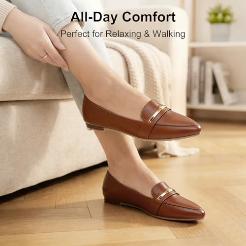 Image of MUSSHOE Loafers for Women Pointed Toe: Dressy Gold Bit Flats, Suede BusinessCasual Slip On Shoes for Office Work,Interview & Teacher
