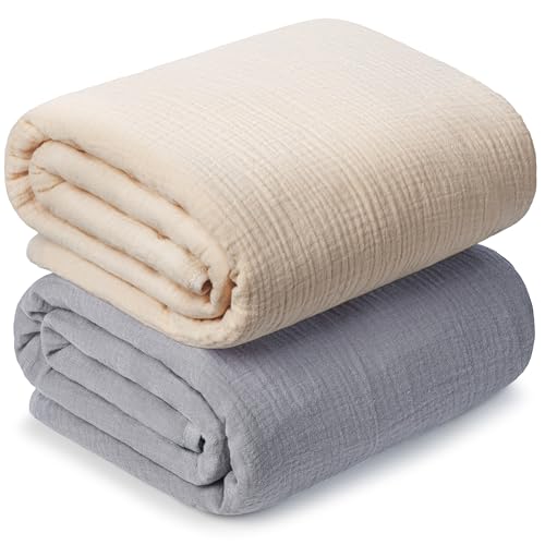 Image of Muslin Swaddle Blankets for Newborn, 2 Pack Breathable Soft Receiving Blanket, Large 41 x 41 inches Swaddle Wrap Burping Clothes, Essentials Infant Shower Items. (Beige & Light Gray)