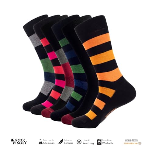 1SOCK2SOCK - Men's 6 Pack Bamboo Blend Thin Crew Socks - Super Soft, Breathable, and Colorful Dress Socks2