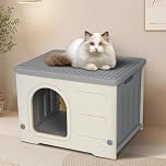 Outdoor Cat House, Plastic Cat Shelter Feral Cat House Weatherproof Waterproof Elevated, Easy to Assemble and Clean