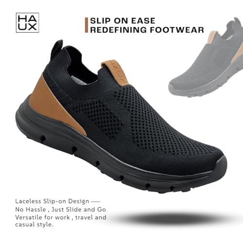 Image of HAUX Men's Slip-On Running Shoes | Lightweight Sports Sneakers with Memory Foam Cushioning | Walking, Gym, Jogging, Training | Ultra Comfort & Style