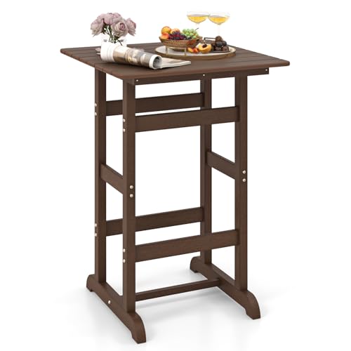 Image of Giantex 42 inch Height Outdoor Tall Bar Table, HDPE Square Pub Tables with Wood Grains, High Top, Cocktail Bistro Table for Adirondack Chairs, Patio, Garden, Poolside, Yard, Balcony, Brown