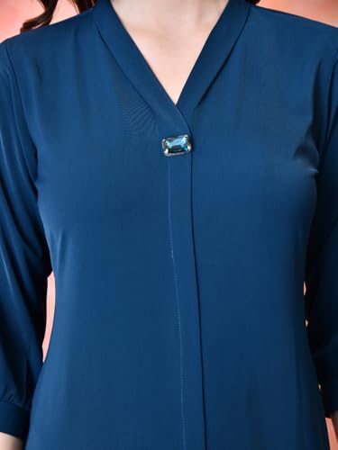 Image of nioni Women's Straight Solid Kurti with V-Fold Neck | Rayon Lycra Material | Fashionable Micro Pleates | 3 /4th Sleeve Kurta for Woman & Girls (S to 2XL)