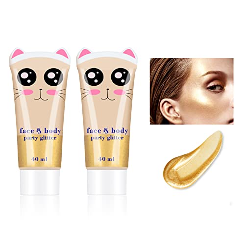 KYDA 2 iluminadores de resaltado líquido, bronceador líquido brillante para cara del cuerpo, luminizador corporal impermeable de larga duración, resaltador brillante crema-dorado Cover