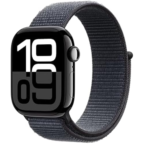 Apple Watch Series 10 [GPS 42mm case] Smartwatch with Jet Black Aluminum Case with Ink Sport Loop. Fitness Tracker, ECG App, Always-On Retina Display, Carbon Neutral