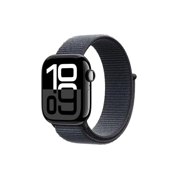 Apple Watch Series 10 [GPS + Cellular 42mm case] Smartwatch with Jet Black Aluminium Case with Ink Sport Loop. Fitness Tracker, ECG App, Always-On Retina Display, Carbon Neutral