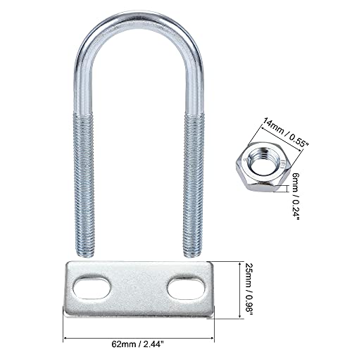 sourcing map 2 Satz Runde U-Bolzen Bügelbolzen Bügelschrauben Stahl M8 mit Mutter Platte 34mm Innenbreite 100mm Länge