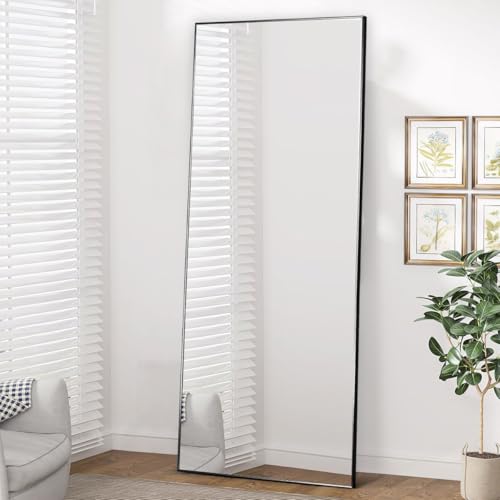 Image of VENETIAN IMAGE Full-Length Dressing Mirror, Floor or Wall Mounted, Metal Frame for Modern Interiors (Black, 160 x 40 CM)