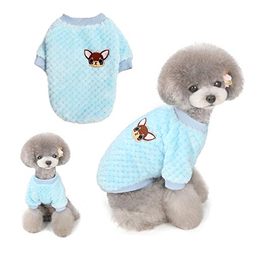 Soft Fleece Sweatshirt for Medium Dog,Winter Small Dog Sweaters Puppy Clothes,Fit Small Dogs Pet Cats Chihuahua Poodles Yorkies Pugs(Blue, Small)