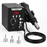 Heißluft Lötstation, 700W Lötstation mit Heißluft mit Präziser Temperaturregelung, LED-Anzeige, Schlaffunktion, Voreingestellten Kanälen, Heißluftlötstation für Heimwerkerprojekte, Reparaturen