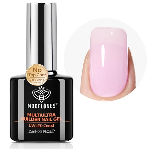 Image of modelones Builder Nail Gel, No Top Coat Needed Builder for Nails Light Pink, C-Curve Sculpting, Glossy Jelly Finish No-Wipe, 9-in-One Color Gel Polish for Quick Diy Salon LED Lamp Cured