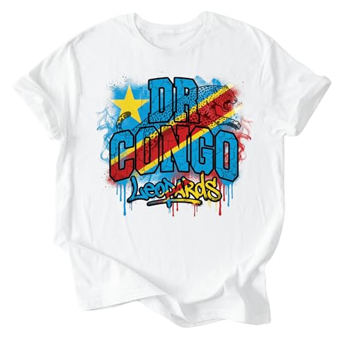 International Soccer Fan White Shirt Country Pride Football Supporter Tee National Team Graphic T-Shirt (US Alpha X-Large Regular Regular DR Congo)