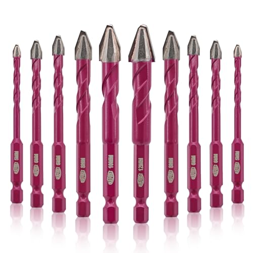 QUEFORET Brocas Excentricas 10 Piezas - 5/5/6/6/6/6/8/8/10/12mm Corona para Madera Plástico Mampostería Hormigón, Perforación en Húmedo Azulejos Cerámica Mármol Vidrio, Mango Hexagonal