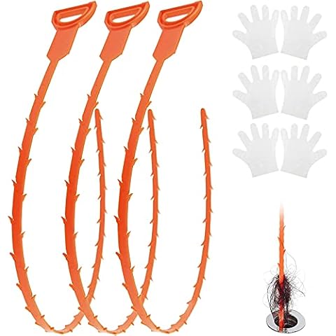 3 Pack Drain Clog Remover Tools, Snake Hair Drain Cleaning Tool, 20 Inch Wisekoti Hair Drain Cleaner Tool for Tubs Showers Kitchen Sink, 3-Pair of Free Disposable Gloves. Cover