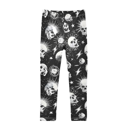 White Skull Lightning Star Girls Leggings Soft Stretch Workout Yoga Dance Pants for Kids Casual Tights