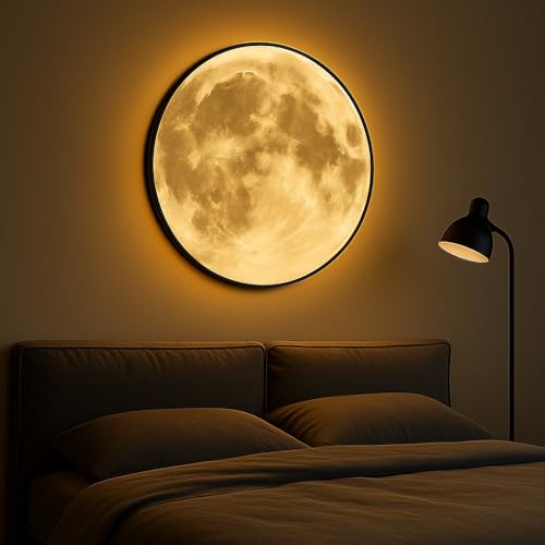 Image of One94Store Metal 3D Moon LED Wall Lamp Modern Art Deco Lighting 3 Color Changing Indoor Wall Mounted Celling Light Wall Sconce Moon Lights for Living Room Bedroom Hallway, Corded Electric (400 MM)