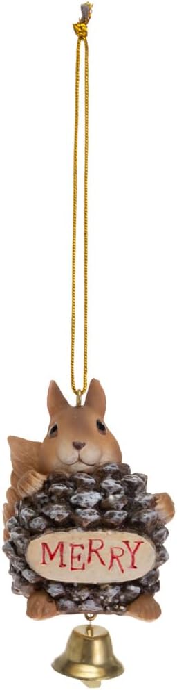 Boston International Christmas Ornament Holiday Tree Decorations, 3-Inches, Merry Squirrel with Bell