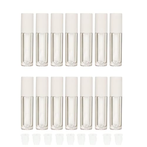 Image of Hunky Dory Plastic 12pcs 3ml Round White Travel Empty Lip Gloss,Lip Care,Costemic, Oil Bottles Transparent Empty Clear Lip Containers Tubes,Refillable Bottle with Plug (12)