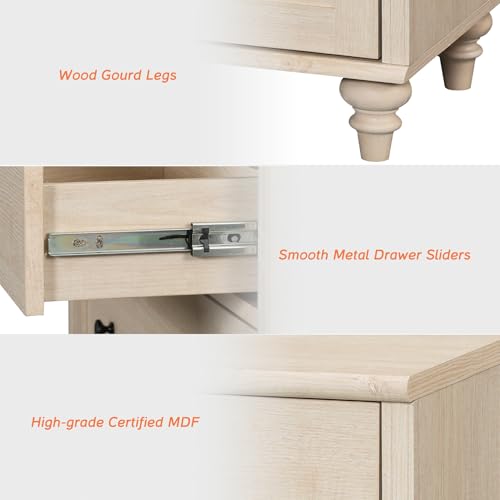 Image of WAMPAT Baby Dresser with 3 Drawers, Kids Dressers with Wide Chest of Drawers, Mid Century Modern Wooden Closet Storage Organizer, Small Dressers for Bedroom, Nursery, Hallway, Beige, 34 inch