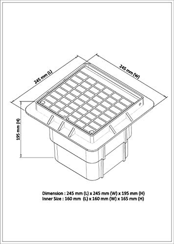 Image of Earth Inspection Housing /Earth Pit Chamber with Lid, Black & Gray, Square | 24.5 cm x 24.5 cm, Built-in Locks, Use with Earth Rods and Lug, Indoor or Outdoor Use