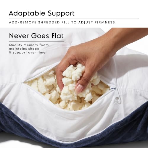 Image of Nestl Reading Pillow for Kids & Teens with Shredded Memory Foam, Backrest Pillows for Reading, Watching, and Gaming, Use on the Couch, Bed, or Floor, Adjustable Support with Washable Cover Navy