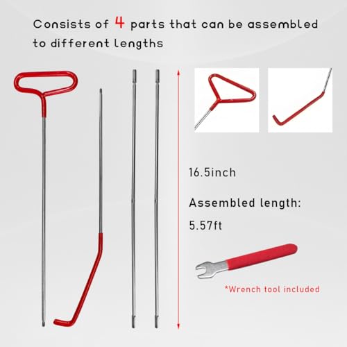 DXNQ Car Long Reach Tool, 67\" Multi-Function Automotive Emergency Tool, Portable Long Pin Puller Hook Kit with Adjustable Length for Vehicles, Car Repair Tool Kit Accessories (Red) - Thumbnail 2