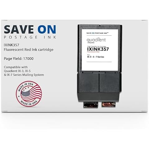 Compatible IXINK357 Quadient Neopost Ink Cartridge (1 Pack, Standard Capacity) - Fluorescent Red Printer Ink Cartridge for IX3 IX5 & IX7 Mailing System & Postage Meter - Replacement Inkjet Printer Ink Cover