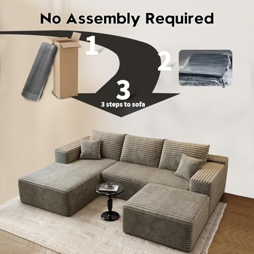 Image of 107.5 inch Cloud Modular Sectional Couch with 1 Ottoman,Modern Minimalist Upholstered Couches, Comfort U Shaped Sofa for Living Room,Deep Seat Corner Couch,No Assembly Required (Camel,Left Facing Chaise)