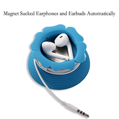 Earbud Case Holder, Mairui Earphone Case Wrap Earbuds Nest Tangle Free Silicone Magnetic Organizer (Dark Blue) #TOP1