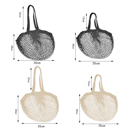 Soulnioi Reusable Grocery Mesh Bag Cotton String Mesh Produce Bags Organic Grocery Shopping Bags Portable/Washable Mesh Bag for Fruit and Vegetables Storage Black and White 4PCS - Image 2