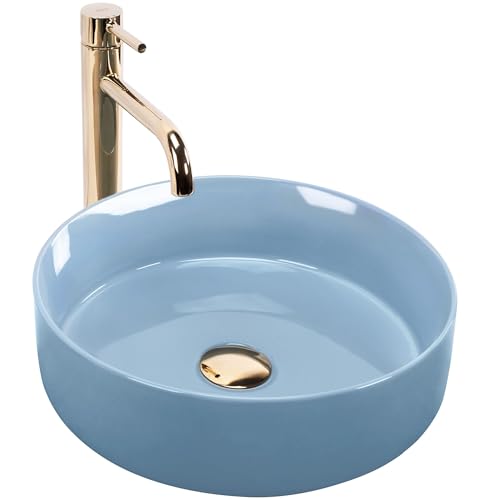 REA SAMI VASQUE À POSER ROUND BLEU VASQUE À POSER EN CÉRAMIQUE