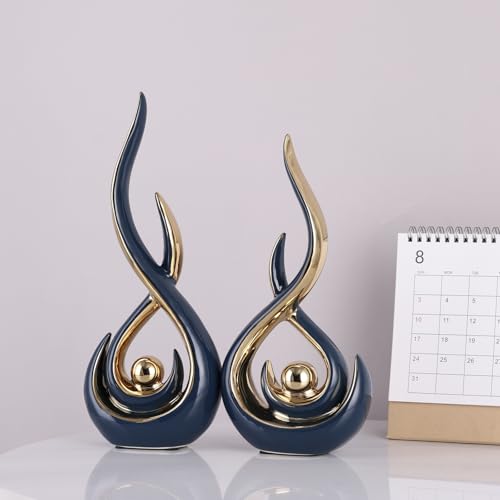 Set de 2 Figuras Abstractas de Cerámica Azul y Dorado miniatura 7