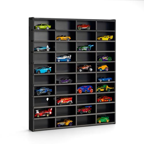 Krafetto Hot Wheels Regal Vitrine und Organizer für 40 Modellautos, Spielzeugautos Sammlervitrine Wandmontage Setzkasten Aufbewahrung & Display Sammelbox