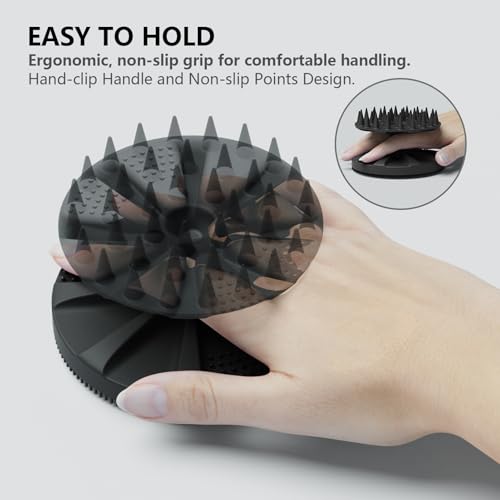 Image of 2 In 1 Silicone Brush, Body Shower Scrubber And Scalp Hair Massager Shampoo Brush, Deeply Cleansing Skin, Dandruff Removal And Hair Growth, Gentle For Women Men Sensitive Skin (Black)