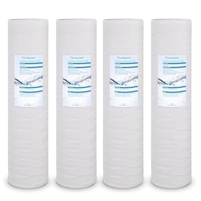 Geekpure Whole House String Wound PP Sediment Replacement Filter Cartridge-4.5" x 20"-5 Micron- Pack 4