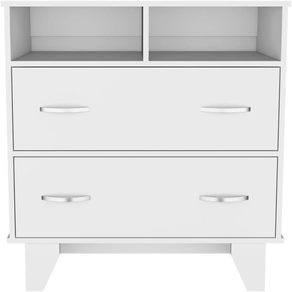 Tuhome Portanova Two-Drawer Dresser with Dual Open Storage Shelves, Spacious Superior Top Surface, Four-Leg Modern Frame and Functional Bedroom Organization Design for Clothes, Home Storage Needs