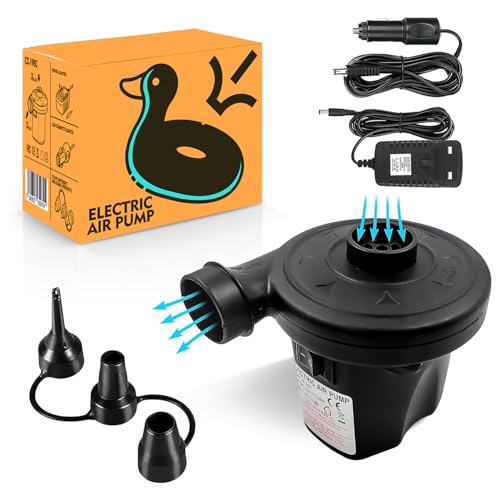 Roe Tenpo Electric Air Pump with 3 Nozzles/Inflate Or Deflate Swimming Ring Airbeds Paddling Pools & Other Toys / AC110-240V/ DC12V/50W (Black-Air-Pump)