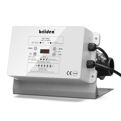 Pool Salzwasseranlage, Briidea Chlorinator Salzwassersystem mit US-Titanzelle für Aufstellpools bis zu 56.800 Liter, 6G/H, kompatibel mit Intex-Pools, IP66 wasserdicht