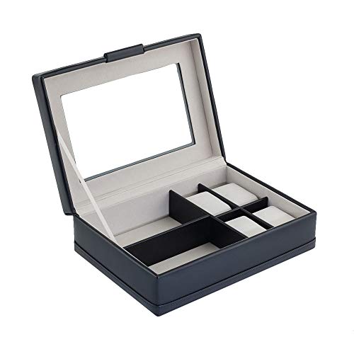 CORDAYS Caja para 4 Relojes y 2 Gafas. Estuche de Accesorios Caballero - Caja Relojes. Hecho a Mano en Piel Sintética Color Negro CDM-00104