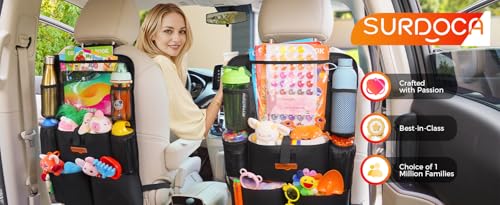 TECHZONE Upgraded Car Seat Organizer – Backseat Storage Protector with Tablet Pocket & Multiple Pockets – Durable Waterproof Travel Organizer for Kids & Road Trips