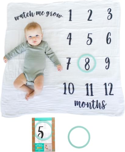Image of Kate & Milo Baby Milestone Blanket with Monthly Markers, Muslin Cotton Infant Photo Prop Blanket for Newborn Photos and First Year Milestones (Pack of 12)