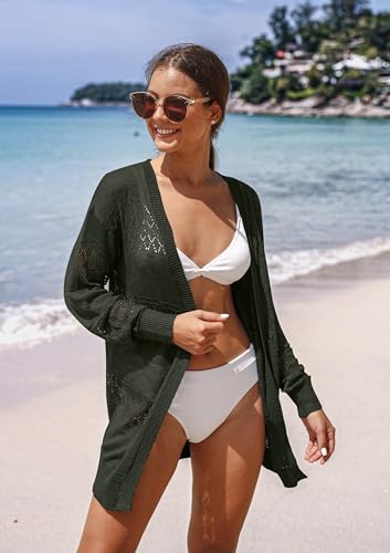 Image of GRECERELLE Lightweight Cardigan Sweaters for Women Crochet Knit Open Front Long Sleeve Loose Casual Boho Summer Beach Coverup