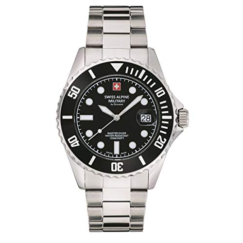 Swiss Alpine Military 7053.1 Montre Homme Master-Diver Analogique Quartz Acier Inoxydable, Acier/noir - 1137sam